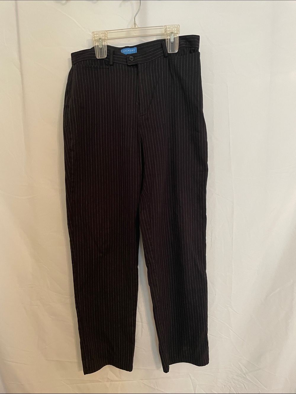 Dockers Women's Black Pinstripe Straight-Leg Trousers